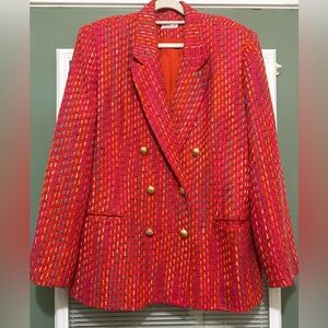 ANN MAY HOT ORANGE MULTI COLORED WOVEN SILK  JACKET 14